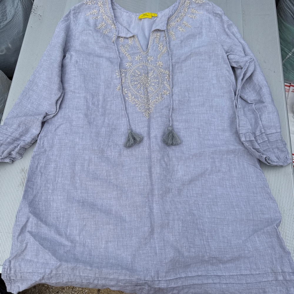 Gorsuch Roller Rabbit embroidered linen tunic dress Small